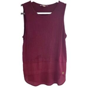 Michael Kors Tank Top Women's Burgundy Red Sleeveless Logo Tiered Size L Logo